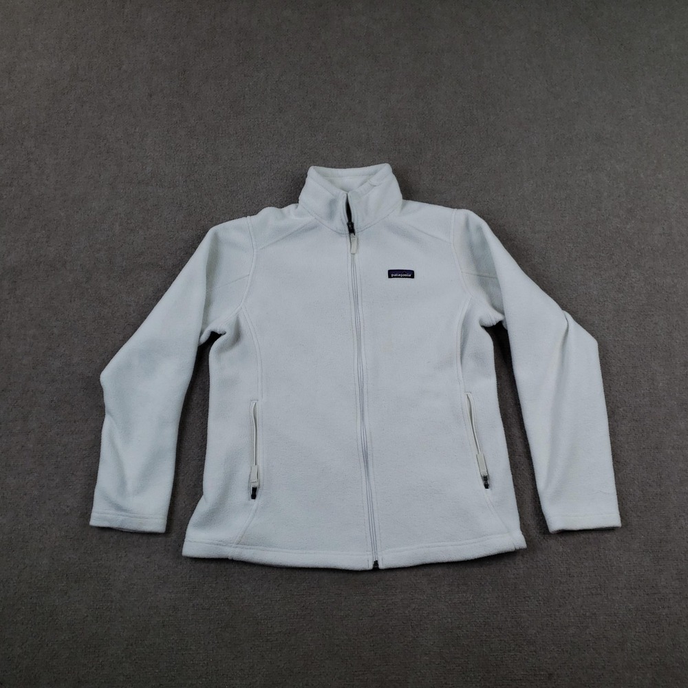 Patagonia Jacket Womens Large White Synchilla Full Zip Fleece Pockets Logo